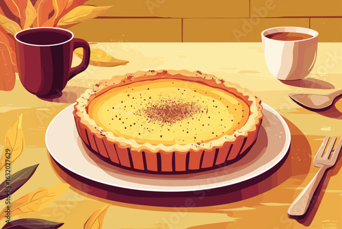 Warm Pumpkin Pie on Kitchen Counter