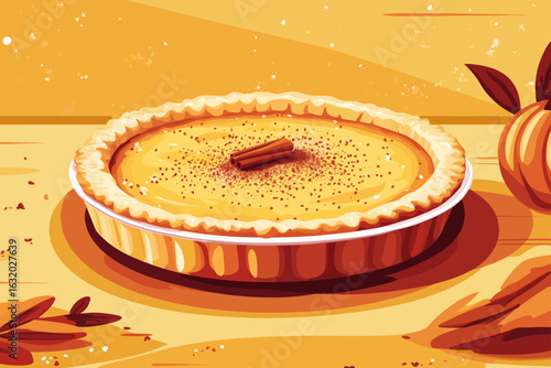 Warm Pumpkin Pie on Kitchen Counter