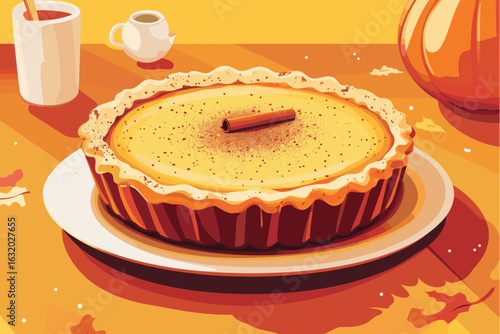 Warm Pumpkin Pie on Kitchen Counter