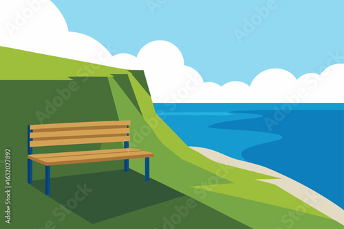 clifftop bench coastal view