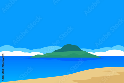 blue sky rocky island beach