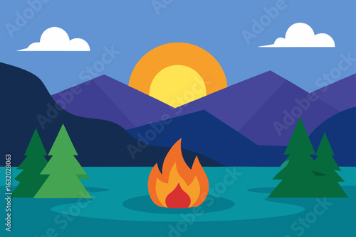 lake campfire sunrise nature peaceful view