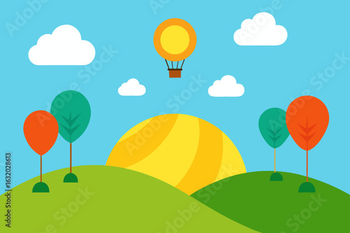 sunny hilltop hot air balloons sky