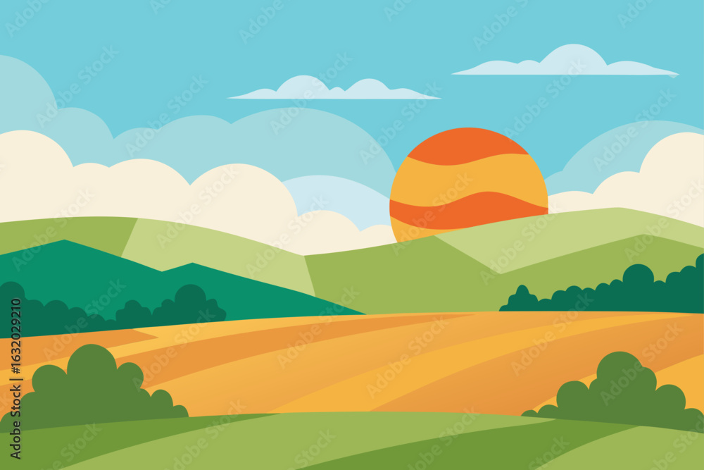 Obraz premium watercolor field morning sun