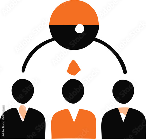 Abstract representation of a centralized authority or leader overseeing a group of individuals in a hierarchical structure