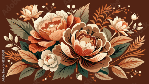 Vintage flowers in mocha mousse color create a serene and elegant arrangement