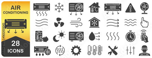 Air Conditioning icon symbol set. Air conditioner icons collection. Air Conditioning icon pack. Vector illustration image. Isolated on white background.