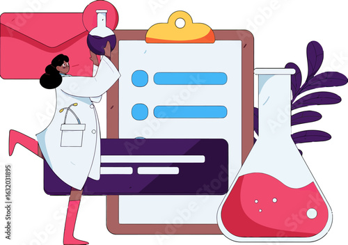 Innovative scientist doing experiment in laboratory, modern science and research concept, healthcare and medicine, medical professional with science equipment and clipboard, scientific discovery