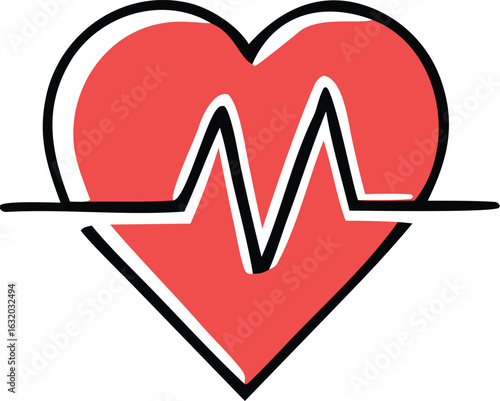 Vibrant red heart symbol featuring a stylized electrocardiogram line across its center