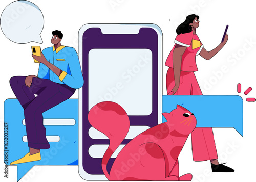 Engaging mobile app concept with diverse users messaging and interacting, a stylish vibrant design showcasing social connection and modern communication with space for your message