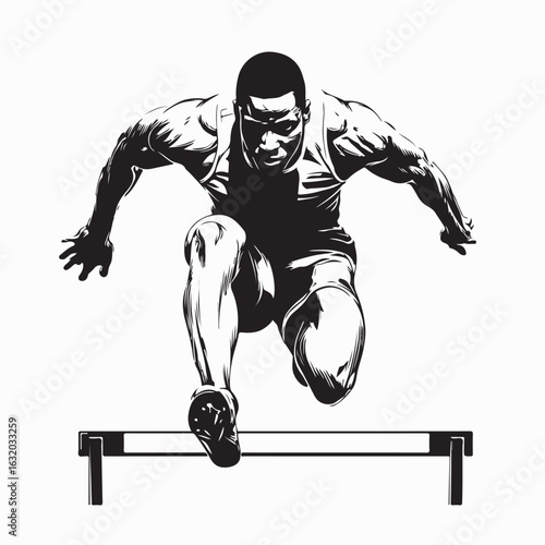 Athlete Jumping Hurdle Vector Illustration on white background