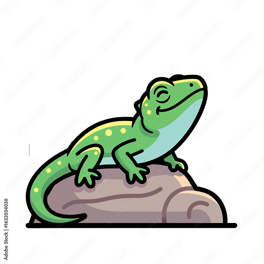 Fototapeta premium Happy Cartoon Lizard on a Rock