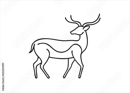 A graceful fallow deer depicted in a minimalist continuous line art drawing style showcasing its elegant form isolated on white background