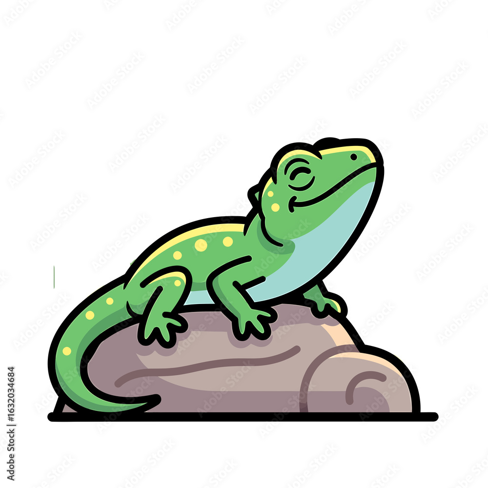 Fototapeta premium Happy Cartoon Lizard on a Rock