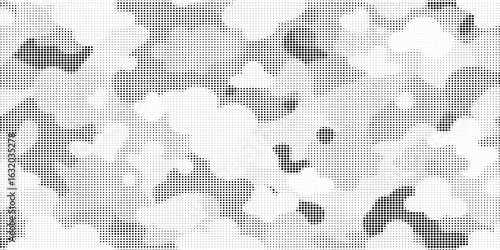 Halftone camouflage pattern with a modern, artistic look. Abstract military texture combining pixel and dotted elements using a limited color palette. Vector