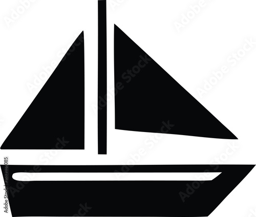 Simple silhouette of a two masted sailboat with a hull and sails against a white background