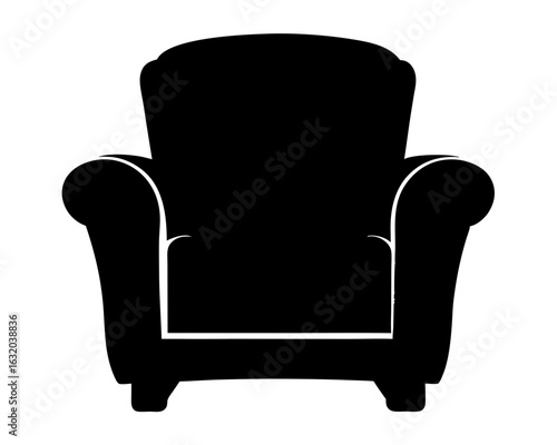Elegant black silhouette of a comfortable armchair with rounded arms
