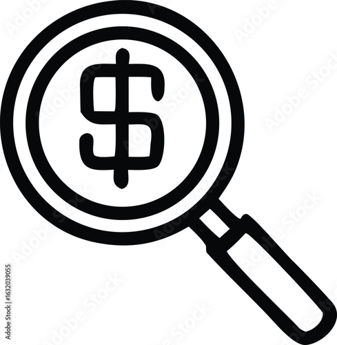 Magnifying glass focused on a dollar sign symbolizing financial analysis search for money and economic investigation