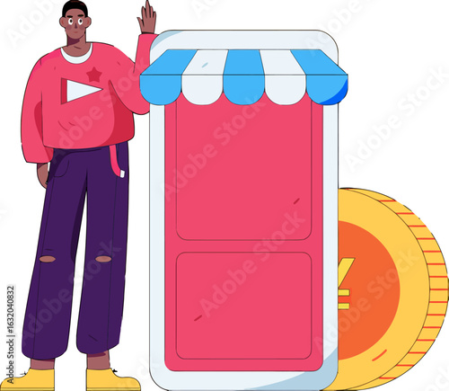 Launch your online store and reach millions with mobile e-commerce, create dynamic shopping experiences and increase sales with our stunning mobile commerce illustration