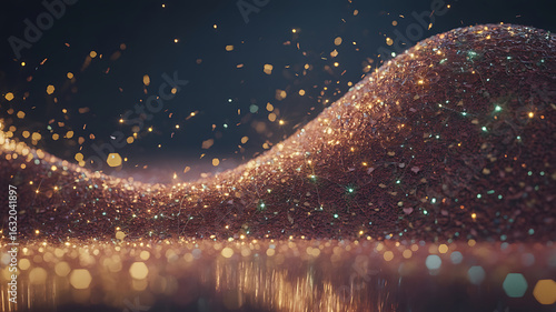Golden glitter particles flowing in waves.
