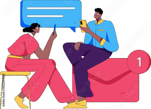 Connected generation chatting on smartphones, sharing ideas and building relationships through digital communication, innovative social media, and instant messaging, one new message