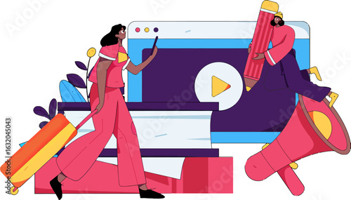 Dynamic marketing team developing innovative strategies for online video content, delivering powerful messages and driving brand growth, perfect for modern businesses and digital campaigns