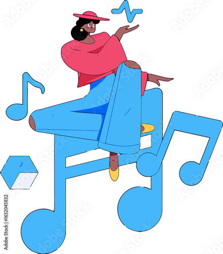 Stylish woman enjoying music with upbeat energy, perfect for promoting music apps and streaming services, celebrating creativity and artistic expression in modern digital culture