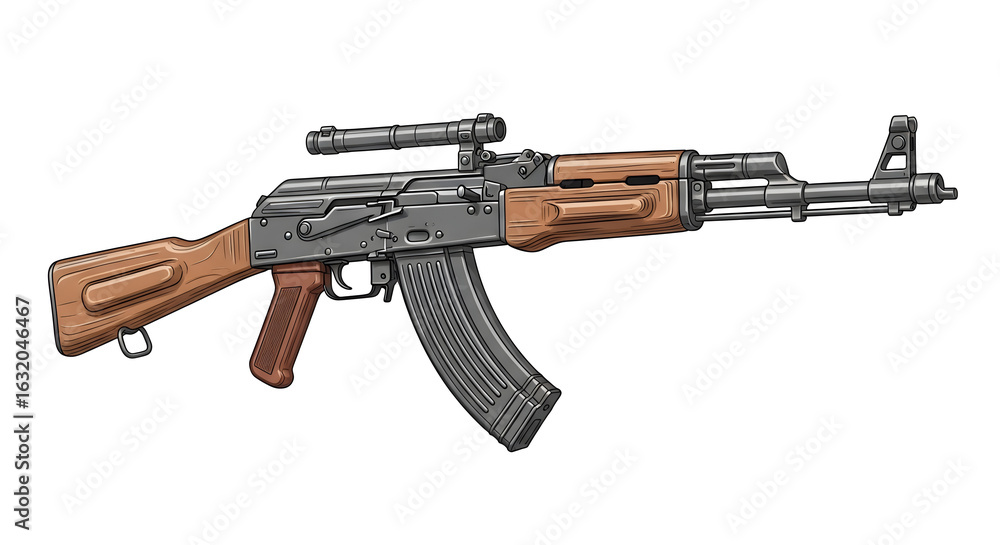 AK47 Assault Rifle with Scope Illustration AK47 Assault Rifle with Scope Illustration