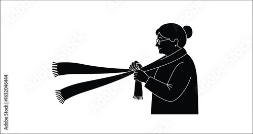 A Vector Illustration of a Woman Tying a Scarf in a Cozy Home Environment