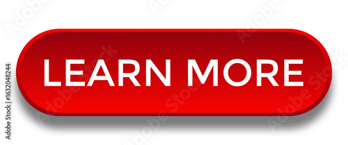 Red Learn More Button with Shadow on Transparent Background