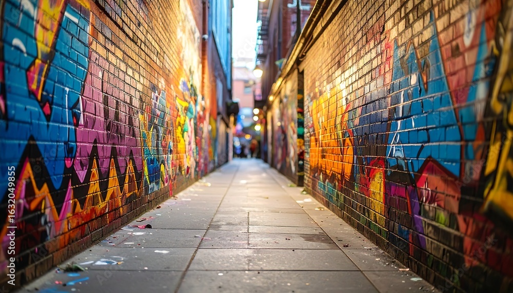 Fototapeta premium Vibrant Graffiti Alleyway with Blurred Background