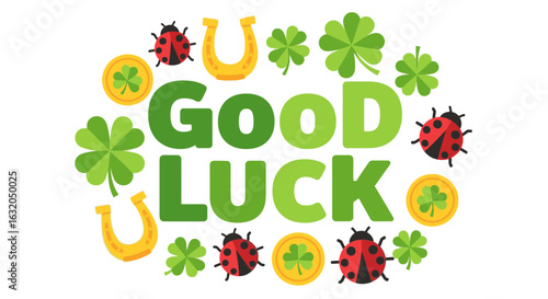 Wishing you good luck with lucky charms, shamrocks, ladybugs and gold coins