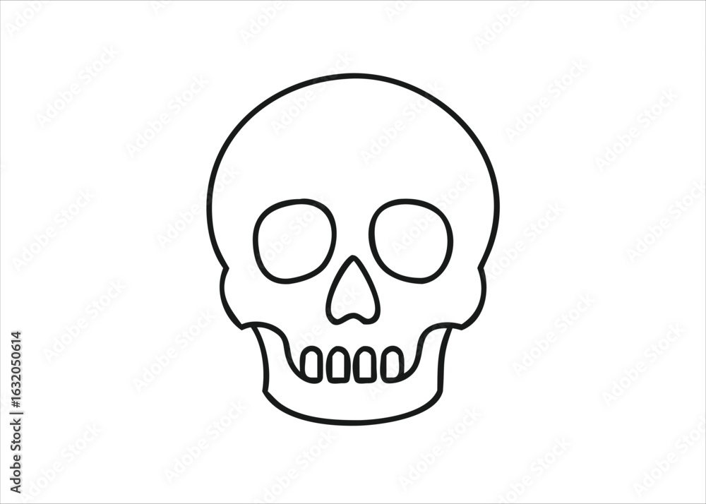Fototapeta premium A stark black human skull graphic presented as a clean simple icon with bold outlines isolated on white background