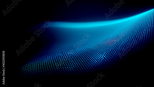深海に広がる青い光の粒子ウェーブ - デジタルデータ可視化の抽象背景