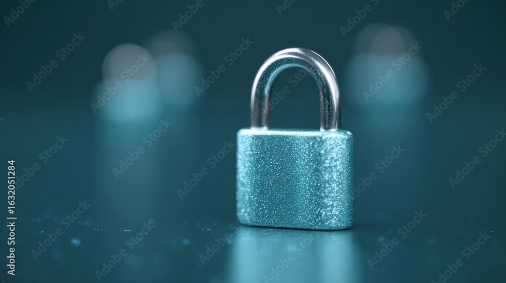 Fototapeta premium A blue lock with a silver handle sits on a dark surface