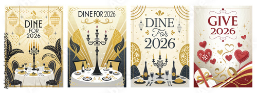 Set of four posters elegant dining invitations with luxurious table settings