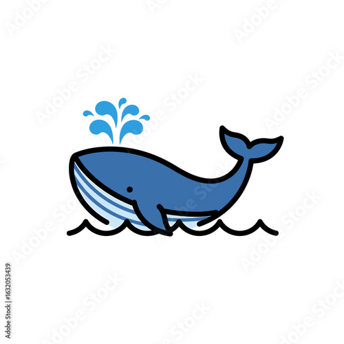 Blue Whale Spouting Water Flat Illustration