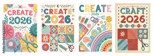 Set of four posters with Create 2026 and Craft 2026 themes in vibrant colors