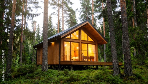Cozy cabin nestled in a forest