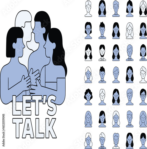 Let's talk communication, people grou,p discussion conversation, community dialogu,e connectio,n communication, human