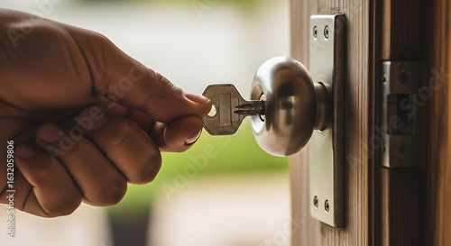 Unlocking potential opportunities: A hand turns the key to new beginnings and possibilities in