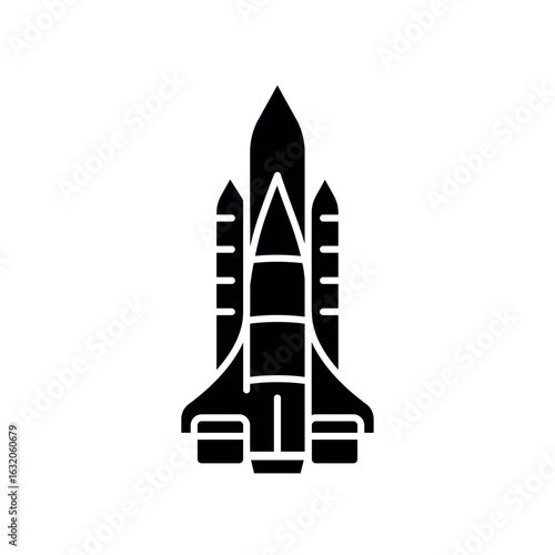 Transportation in space black flat icon.