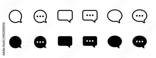 Chat icon set. Collection of outline and filled speech bubbles sign. Messaging symbol for UI, communication apps, and feedback interfaces. Talk pictogram. Text illustration.