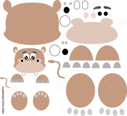 hippo, hippopotamus, animal cut file, laser cut, Cricut, Silhouette, paper craft, felt craft, fabric craft,    SVG file,    cutting file,