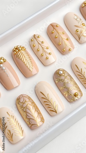 Elegant Nail Art Designs Featuring Gold Accents on Neutral Backgrounds