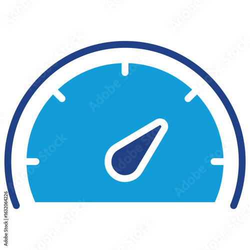 Speed Meter Glyph Blue Silhouette Icon Vector Design - Gauge dial showing increased speed, representing performance, efficiency, or acceleration
