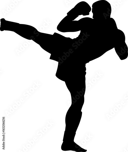 Kick Boxing Martial Art Silhouette Vector Illustration