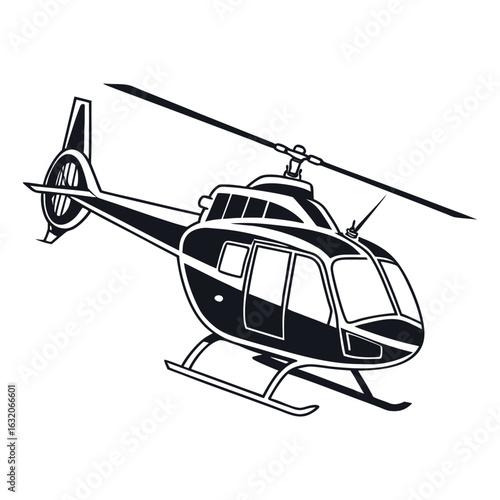 Minimal Black Helicopter Silhouette Vector – Side View with Thick Outline