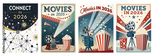 Set of four posters featuring retro movie themes and nostalgic designs