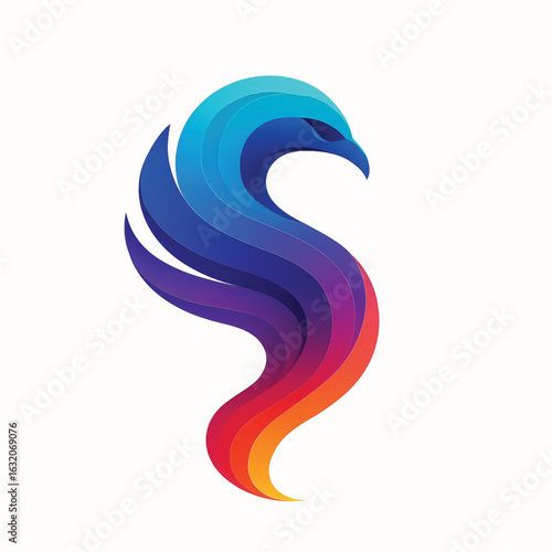 Gradient Phoenix Vector Icon – Abstract Colourful Bird with Flowing Shapes and Flame-Like Wings